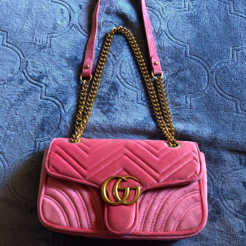 pink velvet shoulder bag